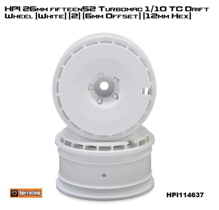 HPI 26mm fifteen52 Turbomac 1/10 TC Drift Wheel (White) (2) (6mm Offset) (12mm Hex)